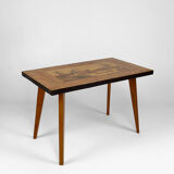 African Midcentury coffee table in inlaid wood, circa 1960