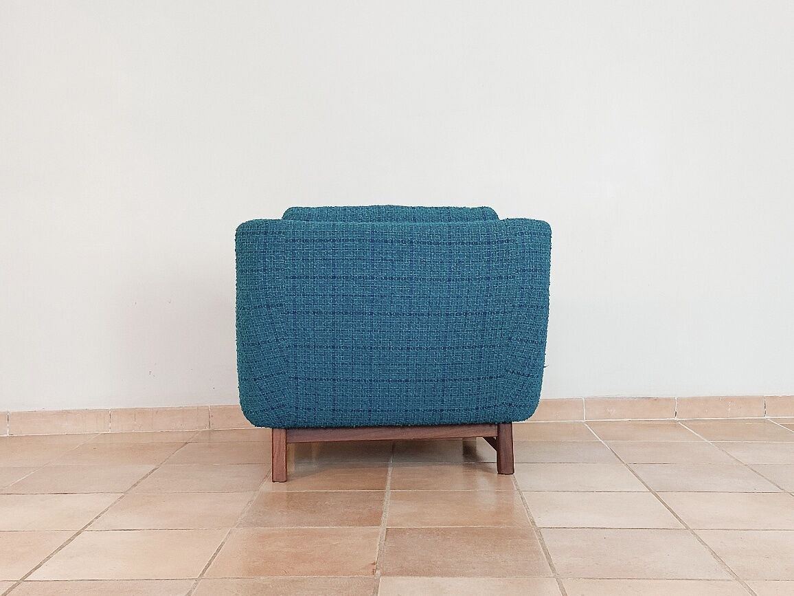 Norwegian living room set in blue fabric, vintage scandinavian 1960s