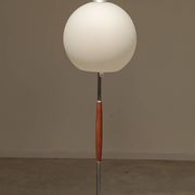 Modernist floor lamp in teak, chrome metal, opaline, Czechoslovakia 60s