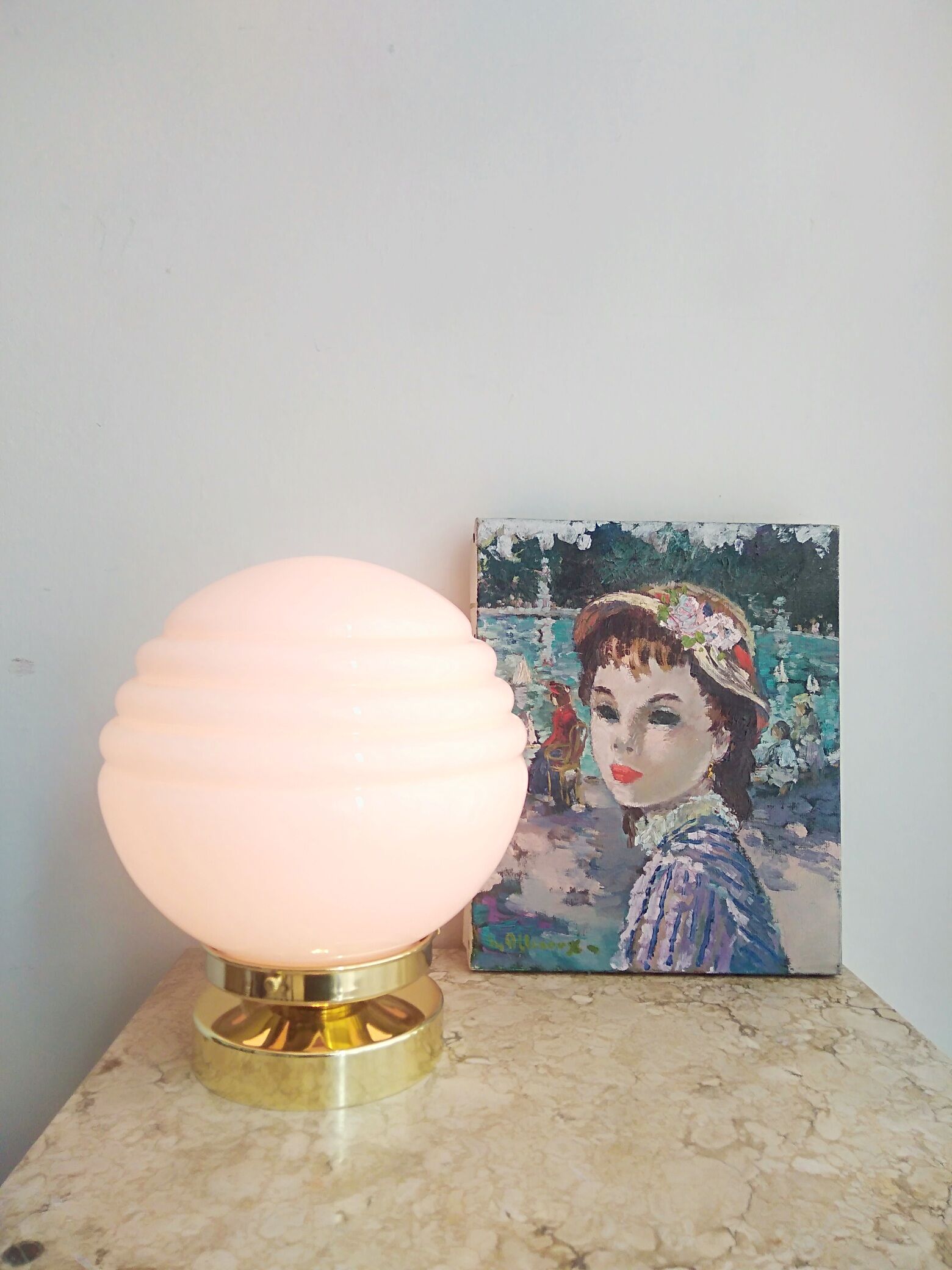 Pink opaline globe lamp