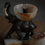 Art Deco Table Lamp, Elephant with Alabaster Globe, Early 20th Century, 1930s