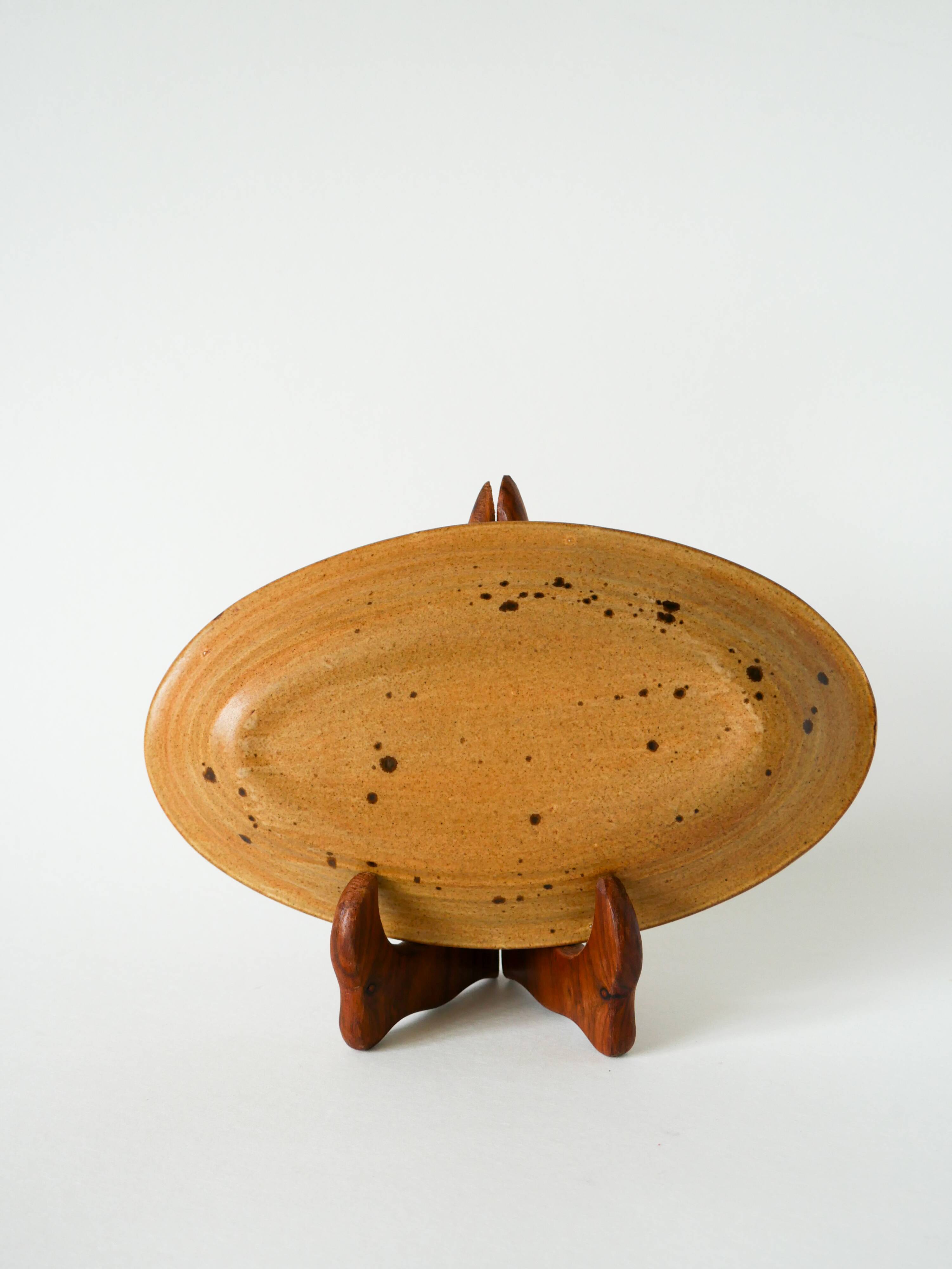 Small glazed stoneware dish, southern pottery, 1960