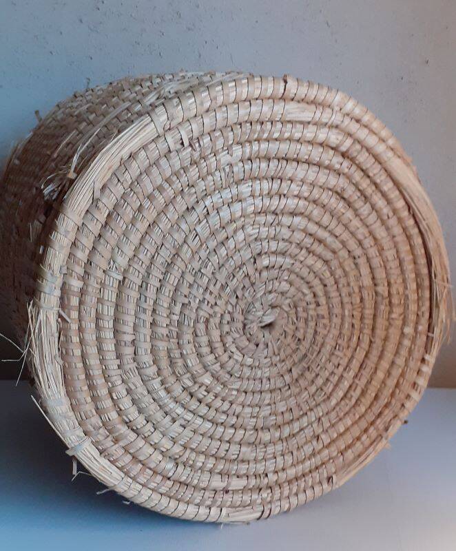 Panière corbeille ronde vintage en paille
