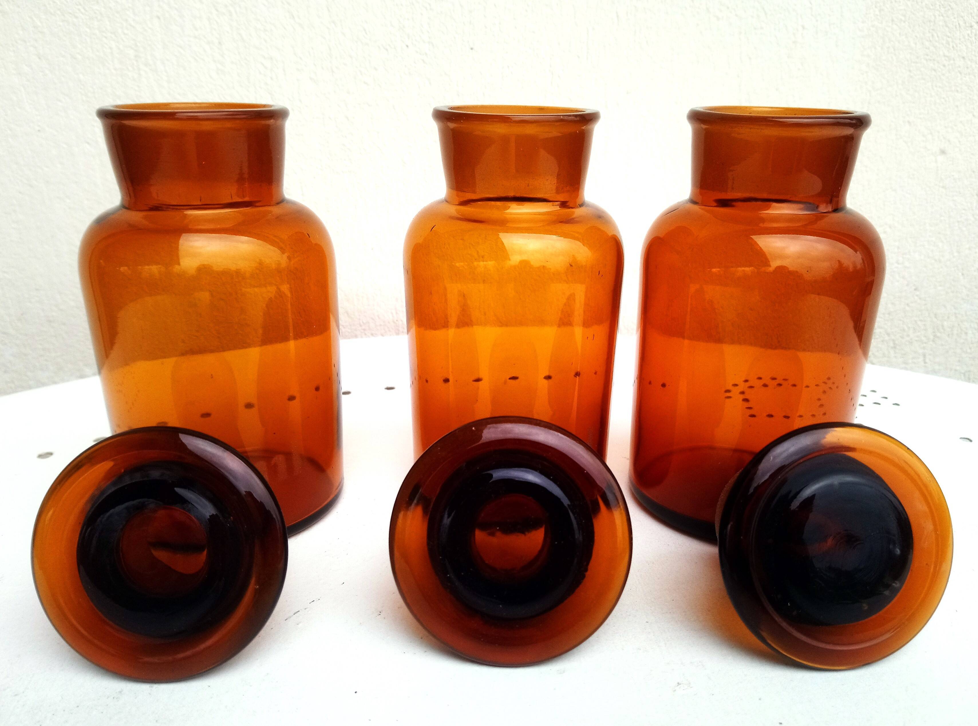 Set of 3 vintage brown pharmacy bottles