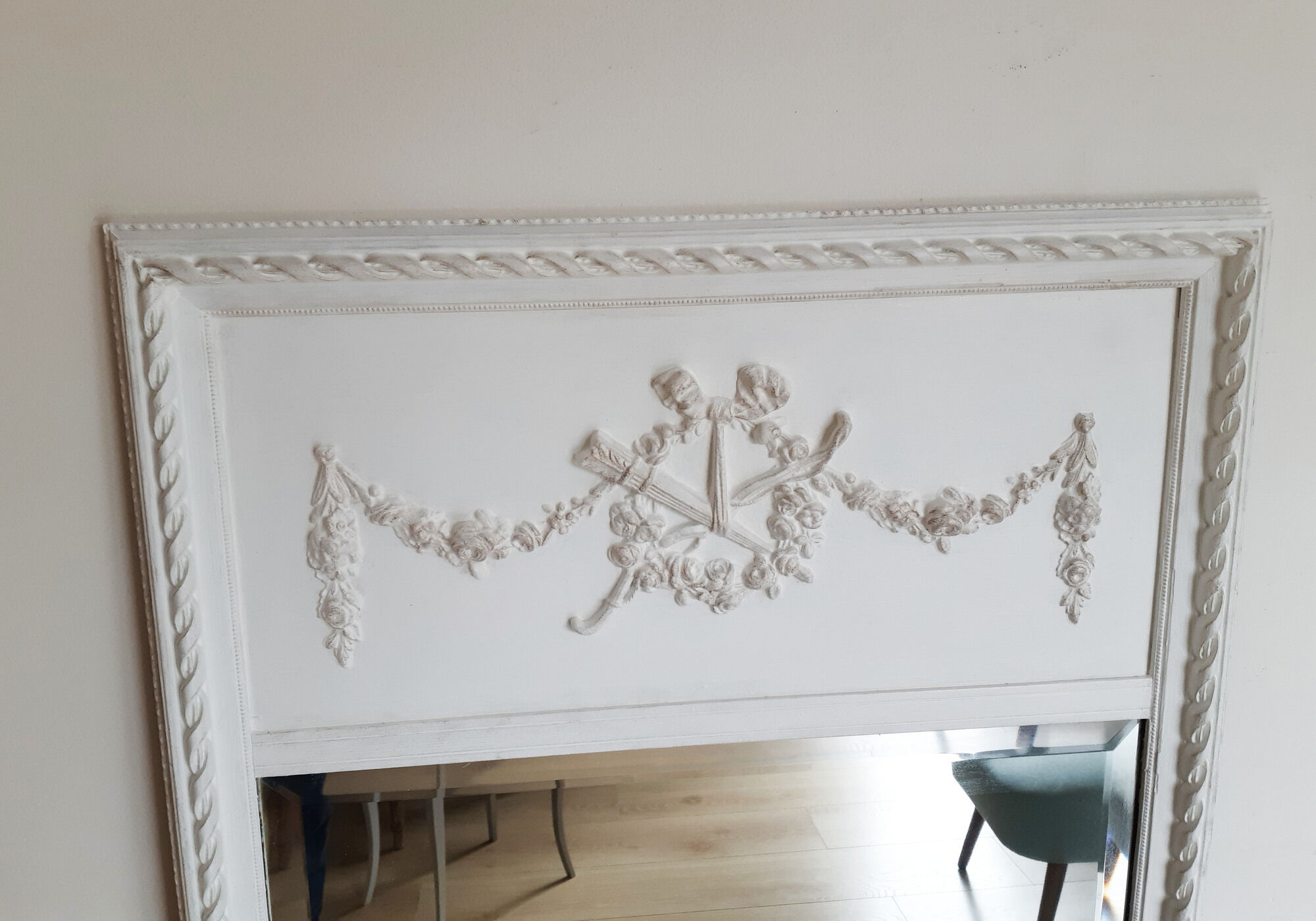 Patinated trumeau mirror Louis XVI style
