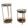 Pair of Stools / Hexagonal Side Tables – Brass & Smoked Glass – 70