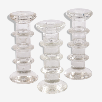 Vintage set of 3 iittala glass candlesticks design by timo sarpaneva 1960s