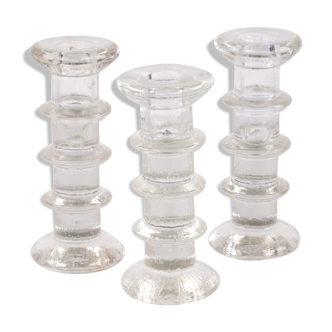 Vintage set of 3 iittala glass candlesticks design by timo sarpaneva 1960s