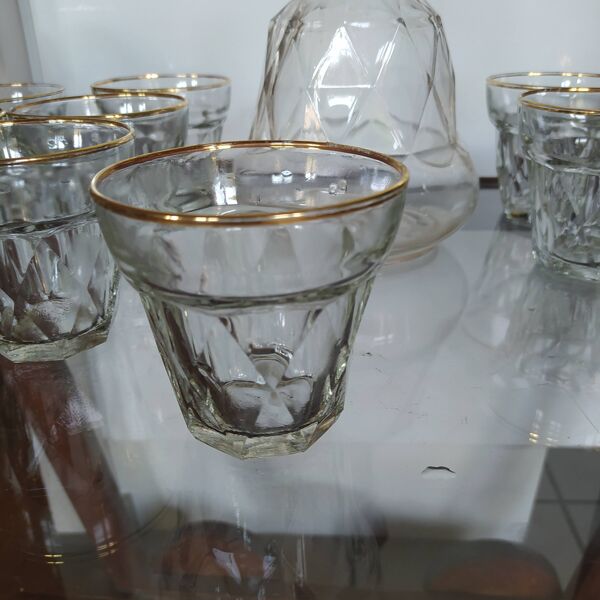 Ensemble verres à vin et carafe en verre bvb france r e g d 1950.