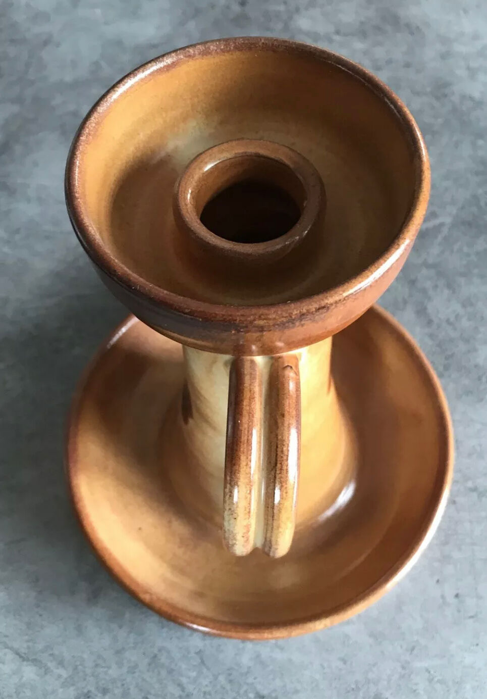 Vintage candle holder in glazed terracotta floral paint decoration