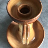 Vintage candle holder in glazed terracotta floral paint decoration