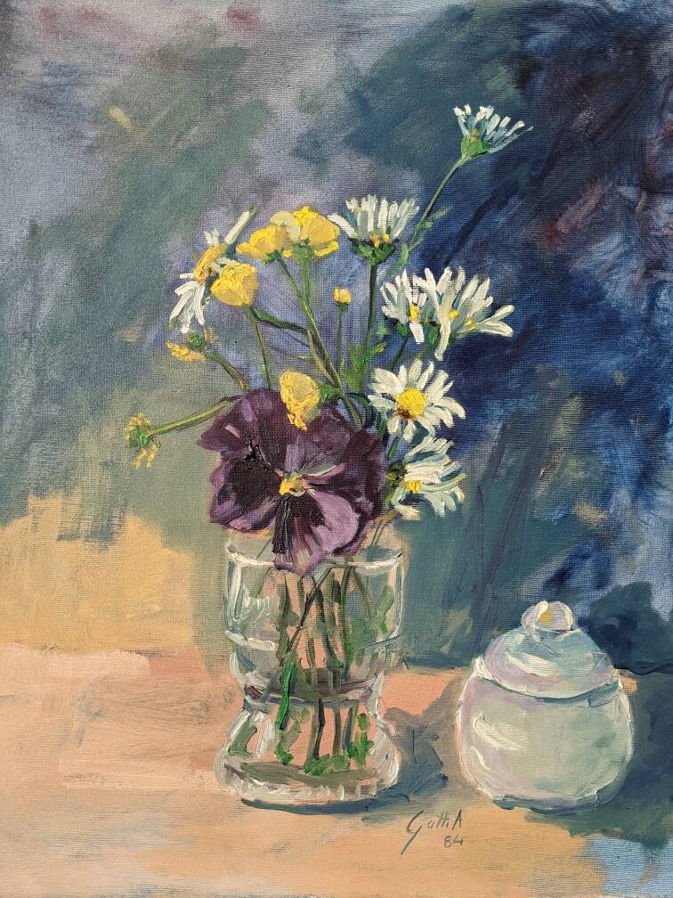 Acrylic on canvas contemporary painting bohemian countryside still life