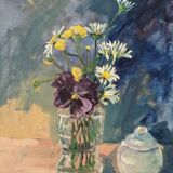 Acrylic on canvas contemporary painting bohemian countryside still life