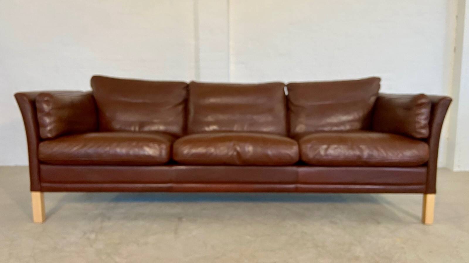 Canapé en cuir marron 3 places Mogens Hansen vintage danois des années 60
