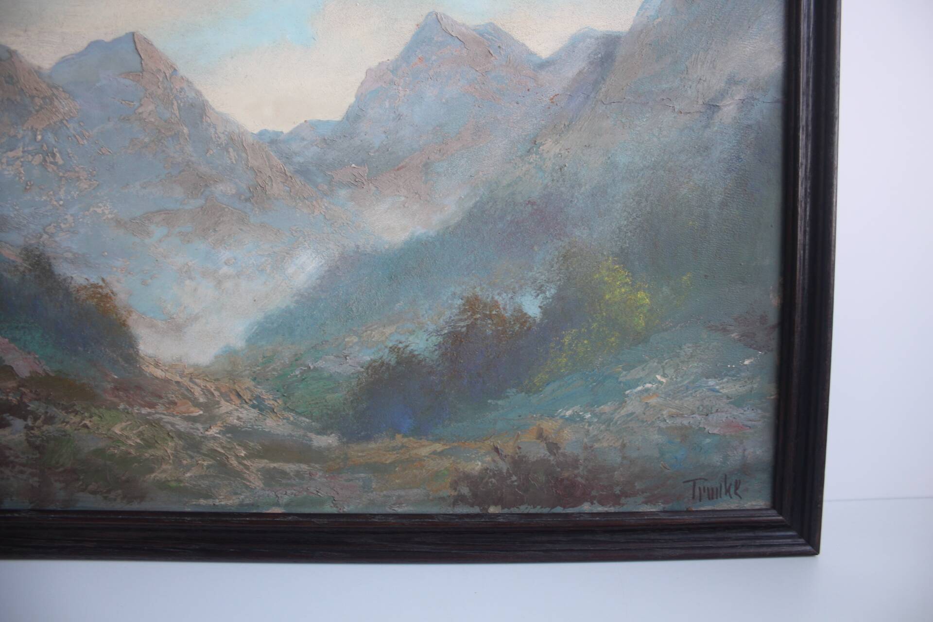 Hand painted painting, oil on fiberboard, signed, Czechoslovakia, 1960's.