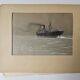 Aquarelle paquebot Noir en Mer Signé TABOUREAU Georges dit Sandy-Hook (1879