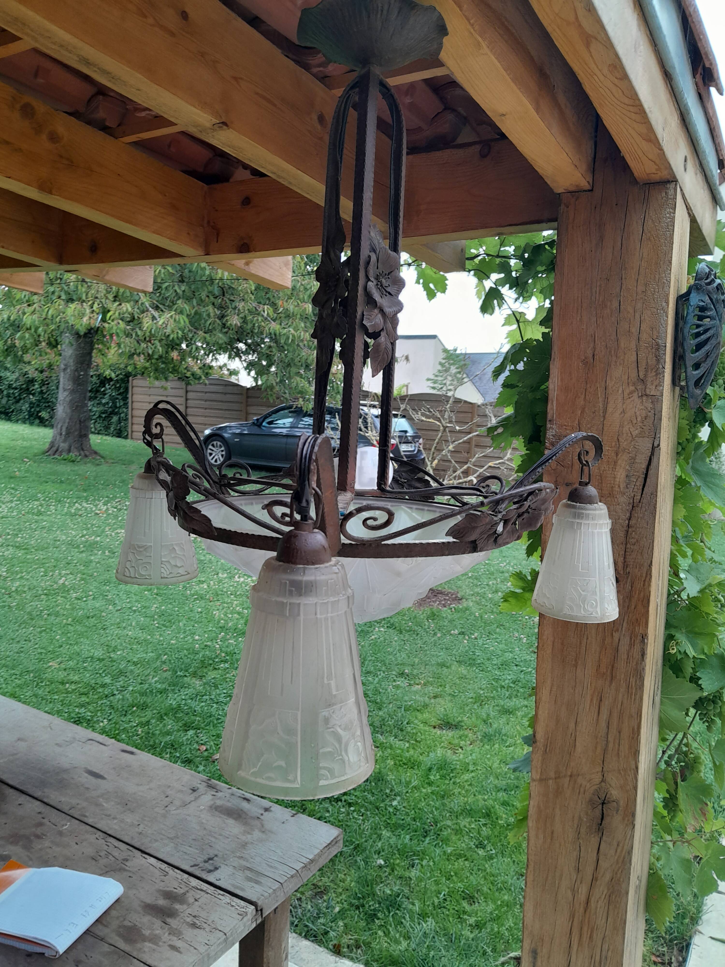 Art Deco chandelier wrought iron Nancy style twentieth era