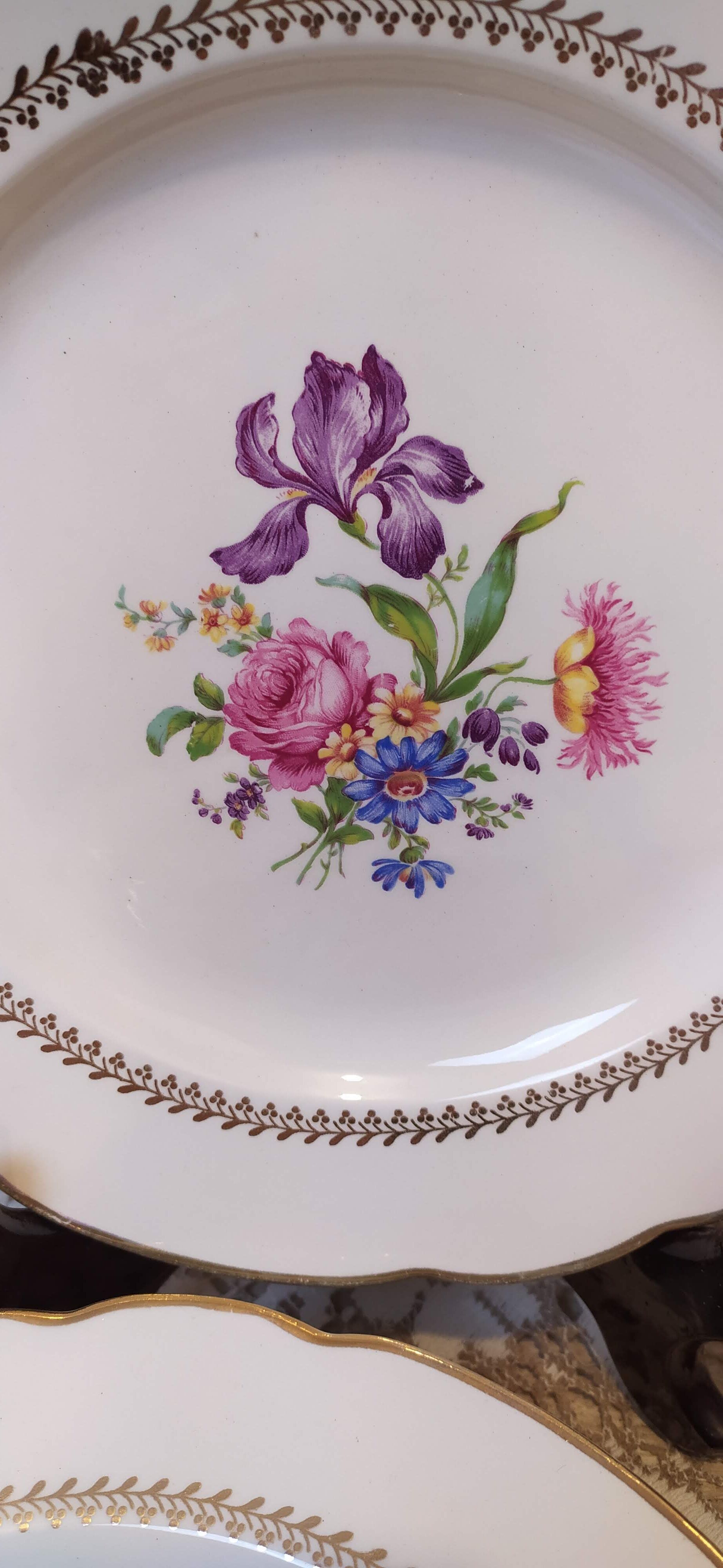 set of six vintage plates, Gien earthenware, floral style