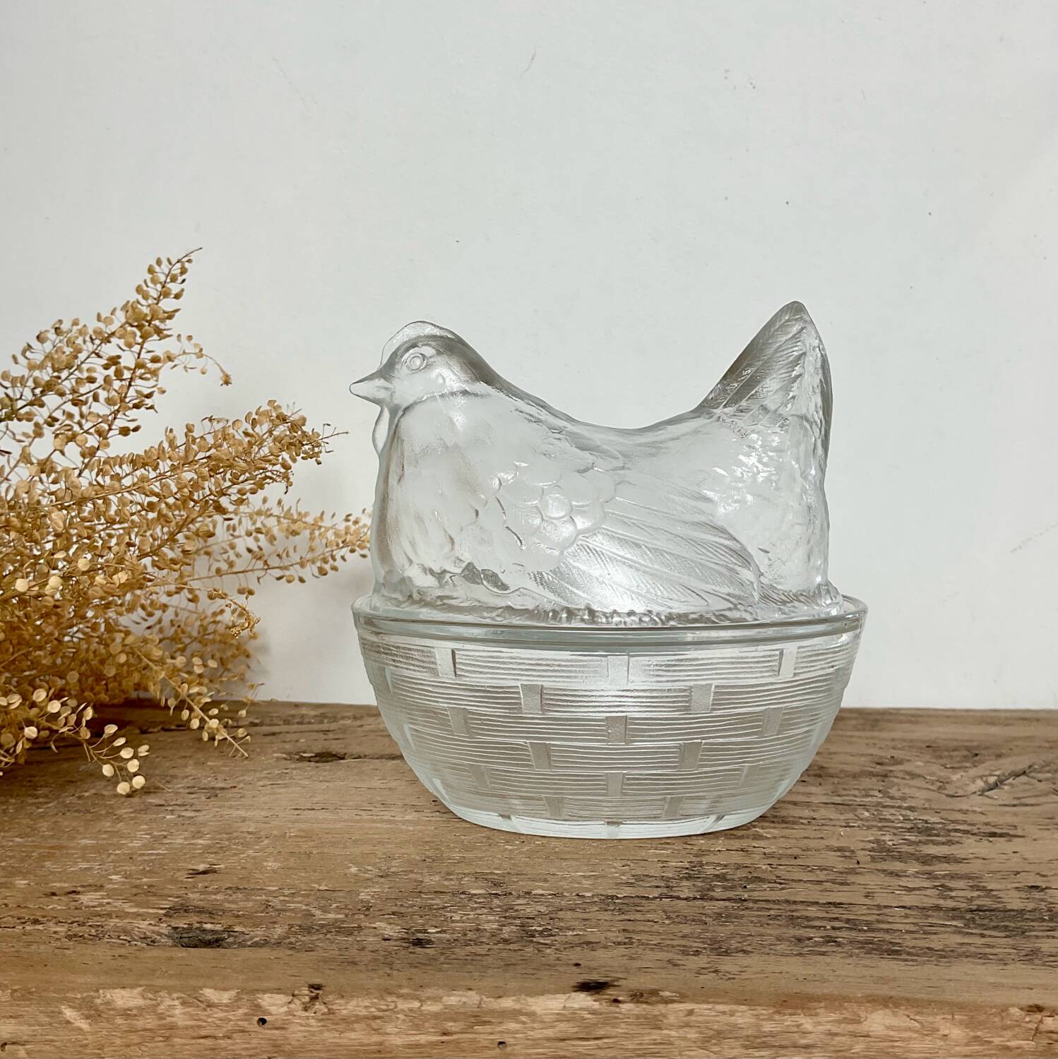 Vintage glass Hen sugar bowl
