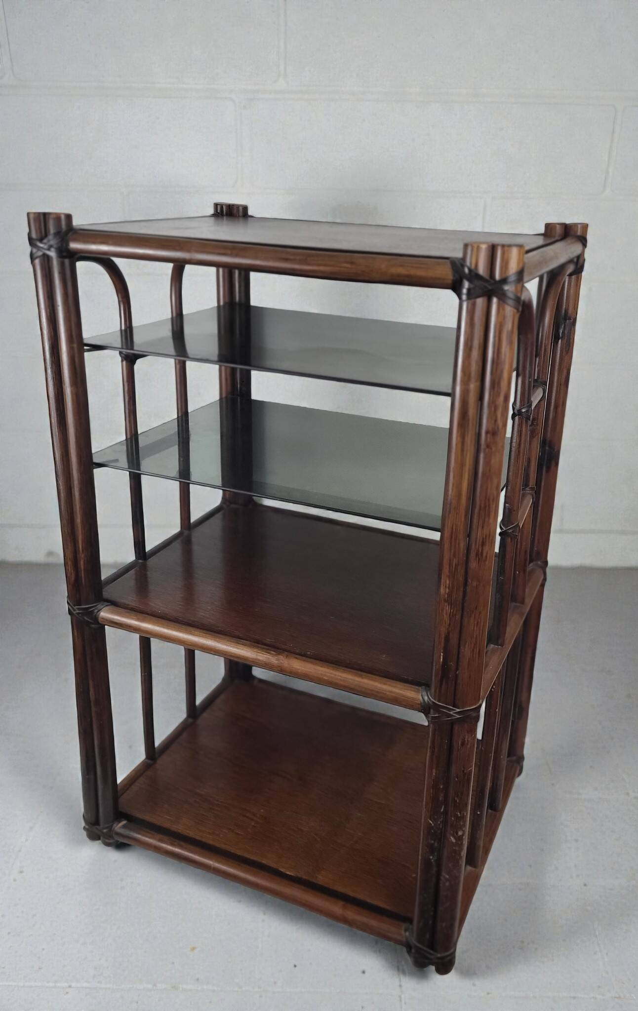 Bamboo shelf with smoked glass, 1970s