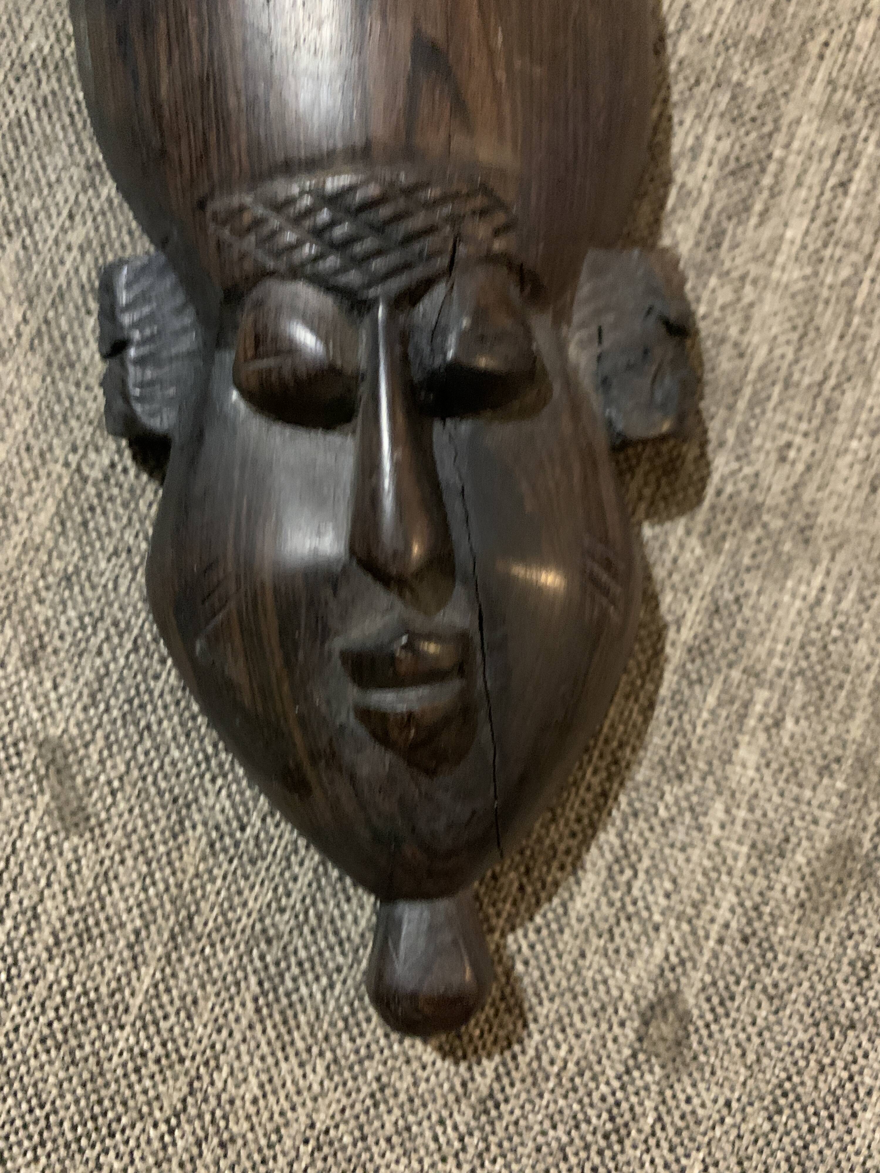 African mask 19cm hand carved tribal statuette wood Baoulé Ivory Coast Vintage old
