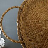 Old woven wicker fruit basket, wicker bread basket, round wicker wicker basket