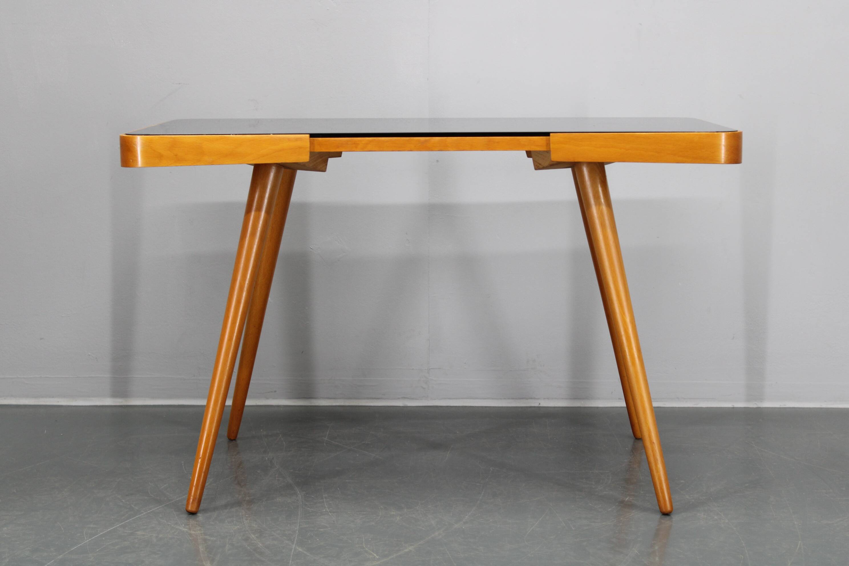 1960s Beech Coffee Table with Glass Top , Czechoslovakia