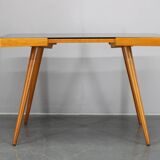 1960s Beech Coffee Table with Glass Top , Czechoslovakia
