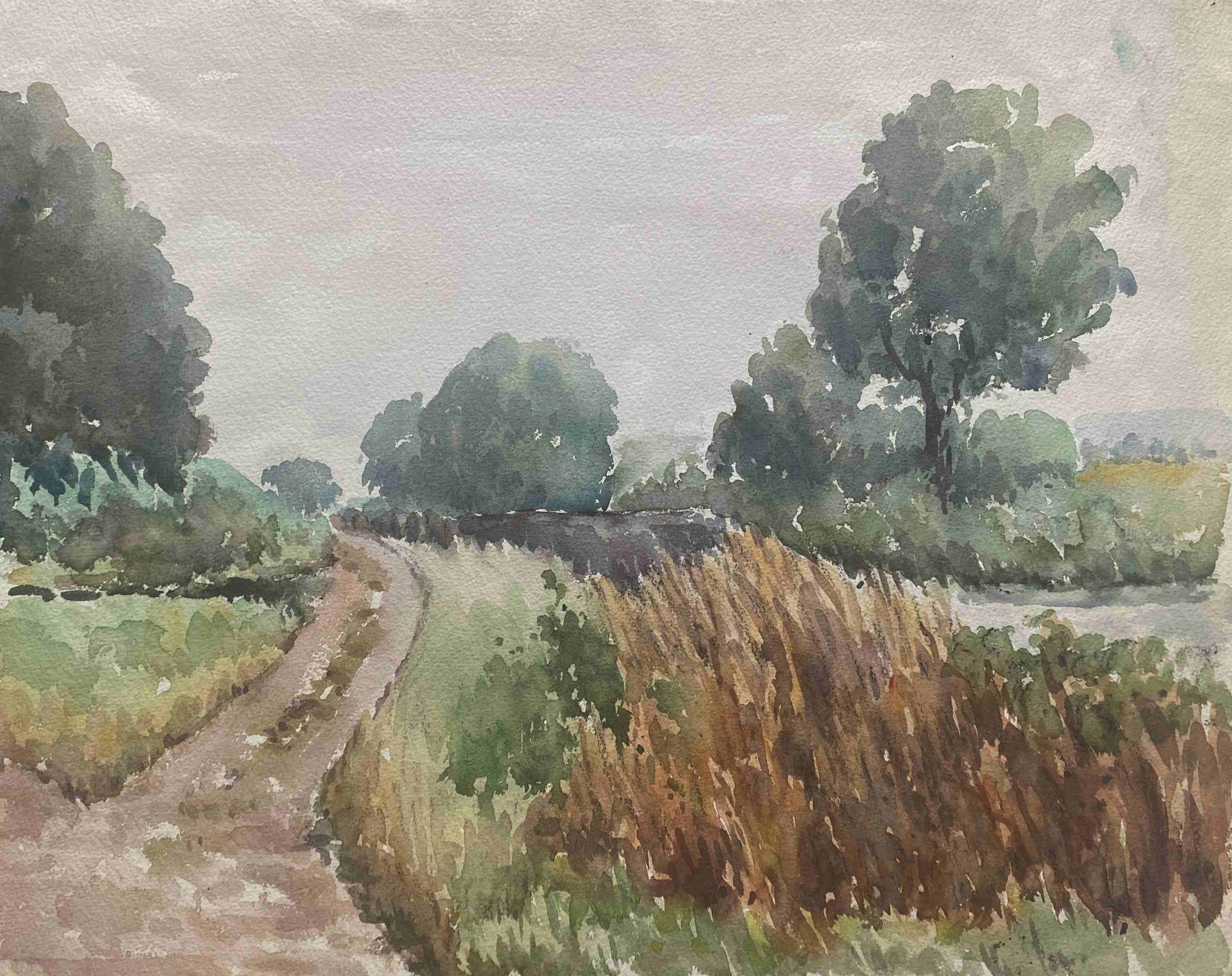 Watercolour painting Maurice Thevenin (1895-1967) Moulin rouge Doubs Jura