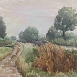 Watercolour painting Maurice Thevenin (1895-1967) Moulin rouge Doubs Jura