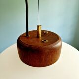 Pendant lamp in teak and white opaline, design Goffredo Reggiani, 1960