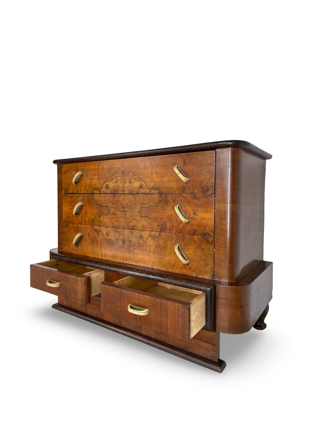 Commode italienne Art déco en ronce de noyer, années 1920