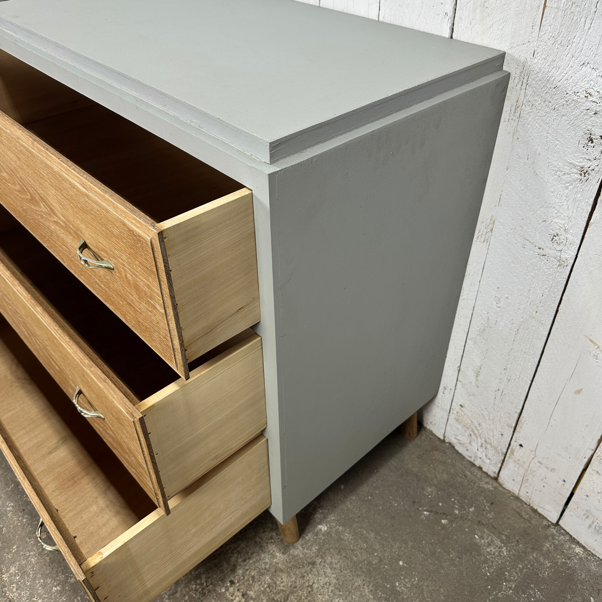 Vintage commode from the 50s-60s – cerused wood and grey