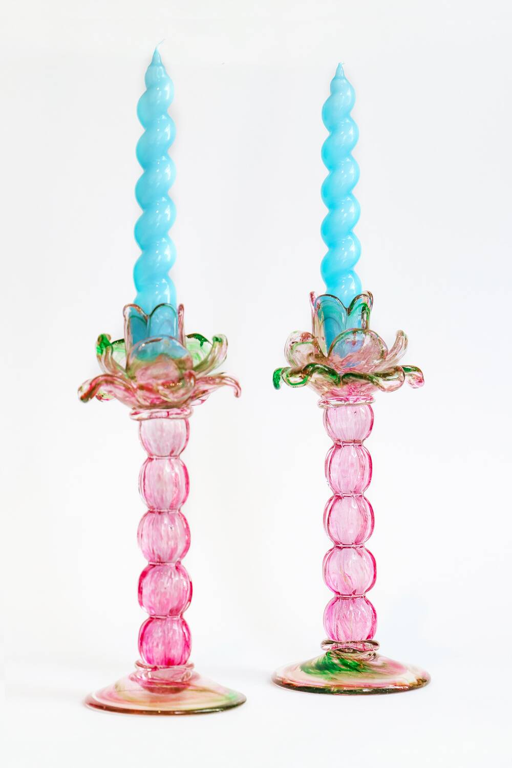 Set of two vintage Murano glass palm tree candle holders