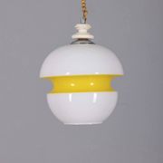 VINTAGE 1970S CHANDELIER IN WHITE AND YELLOW GLASS, ITALIAN DESIGN