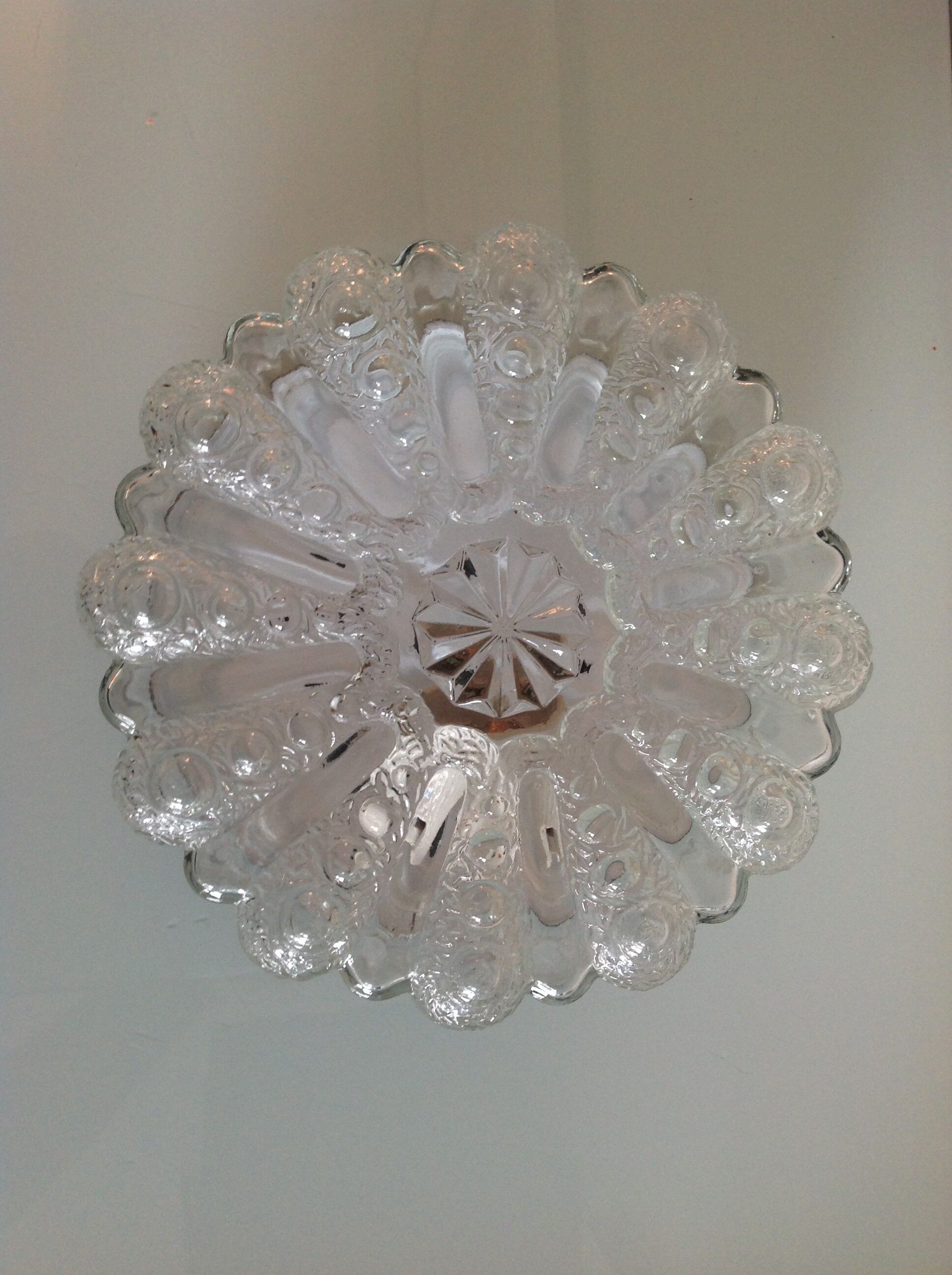 Round ceiling lamp in bubbled glass / vintage 60s-70s