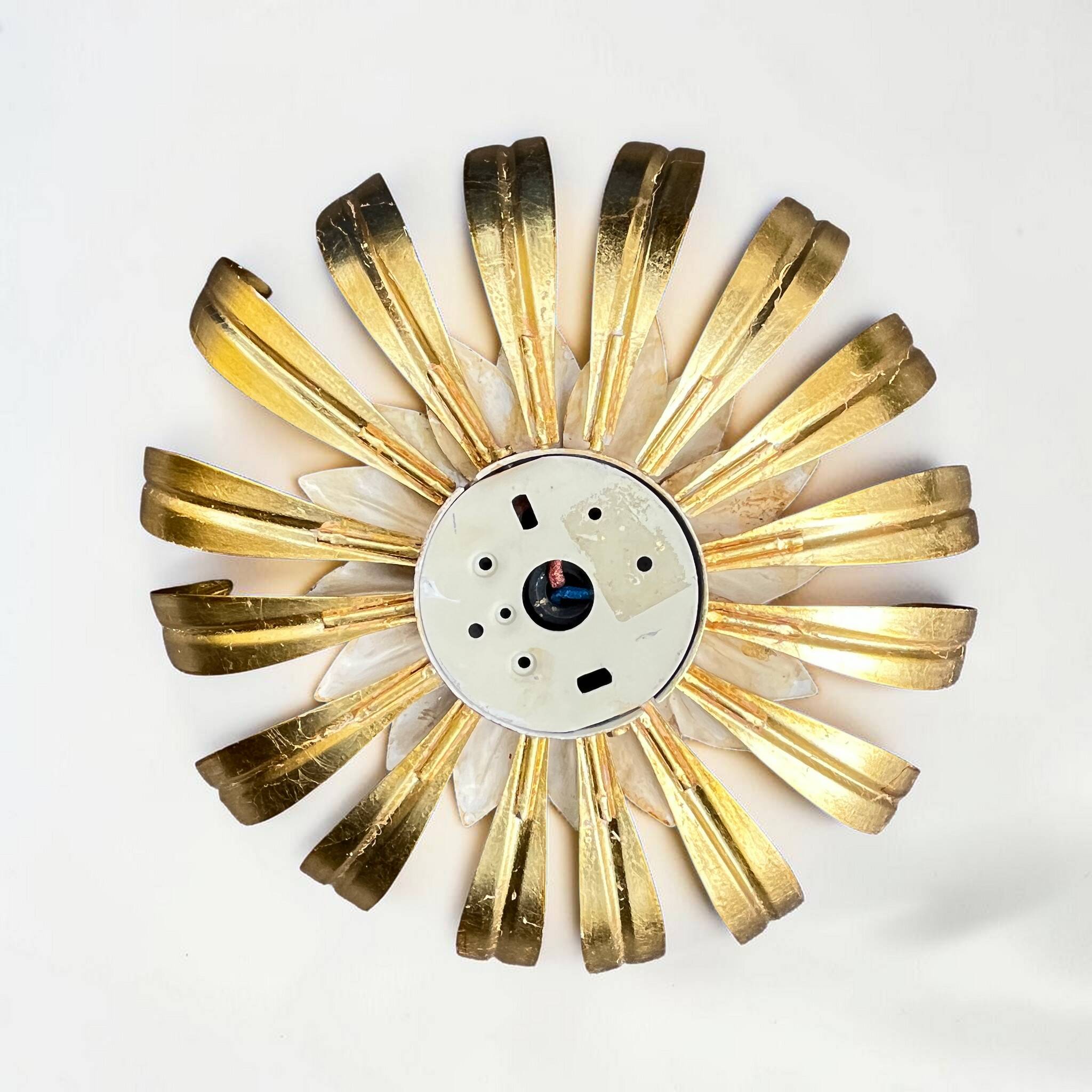 Vintage gold leaf metal wall light flower applique