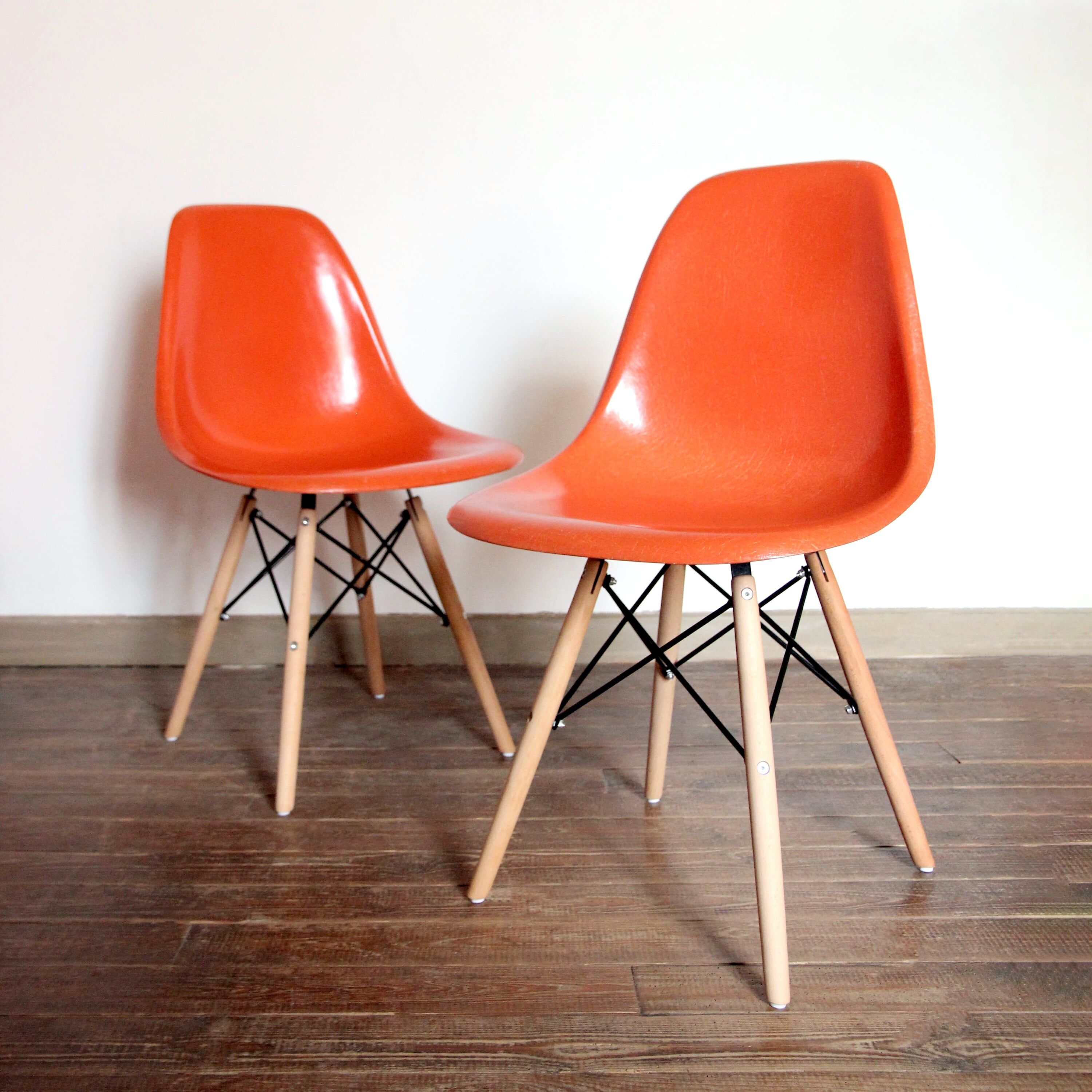 Pair of DSW Orange Chairs by Charles and Ray Eames for Herman Miller