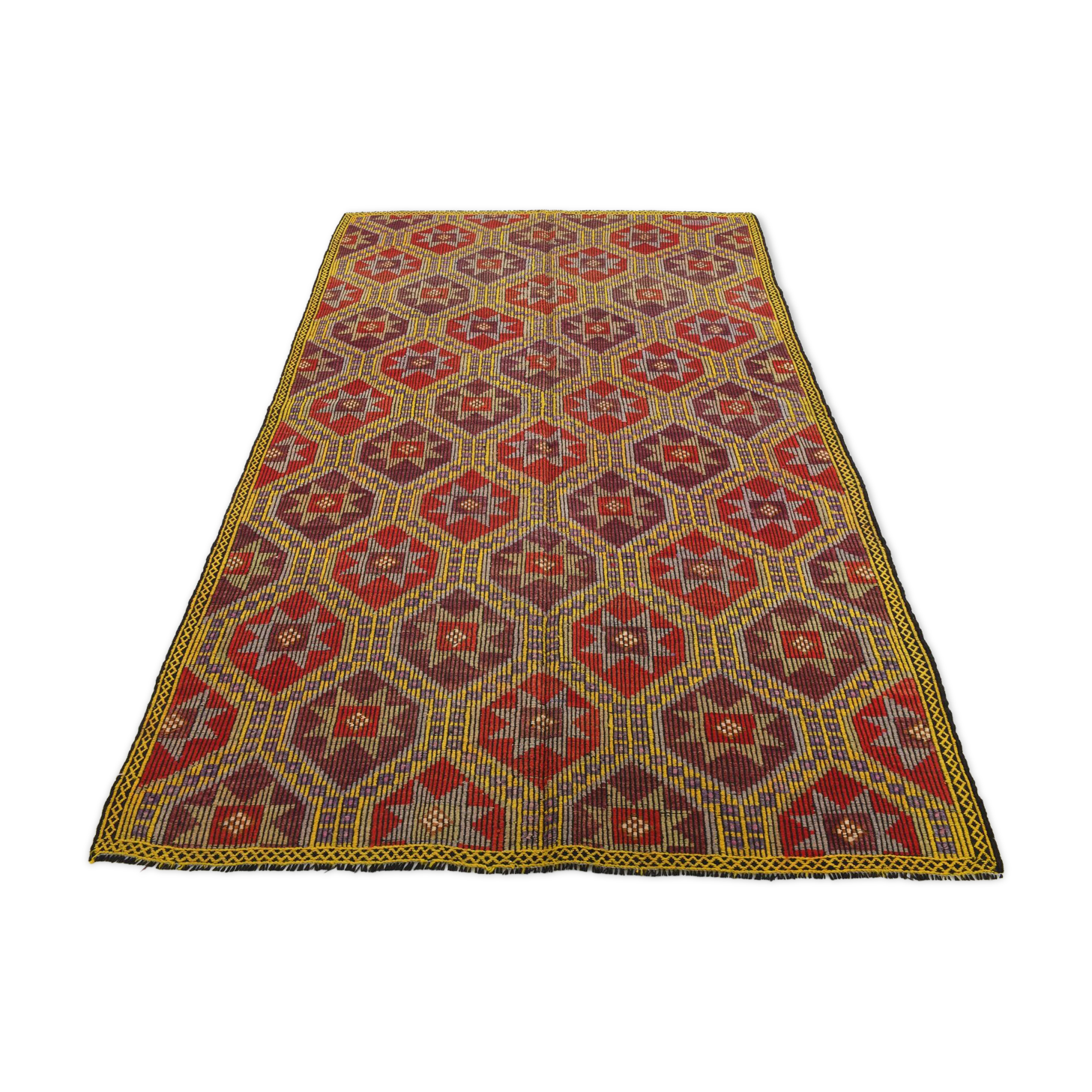 5x8 Burgundy & Yellow Geometric Kilim Rug, 160x258Cm