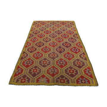 5x8 Burgundy & Yellow Geometric Kilim Rug, 160x258Cm