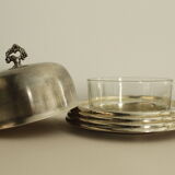 Round butter dish with bell - glass and metal