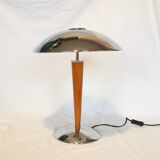 Large double bulb liner lamp, chrome and wood, 1980
