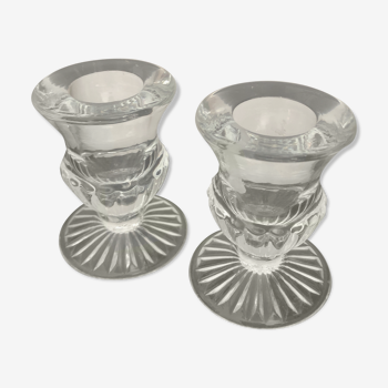 Duo of pressed glass candlesticks