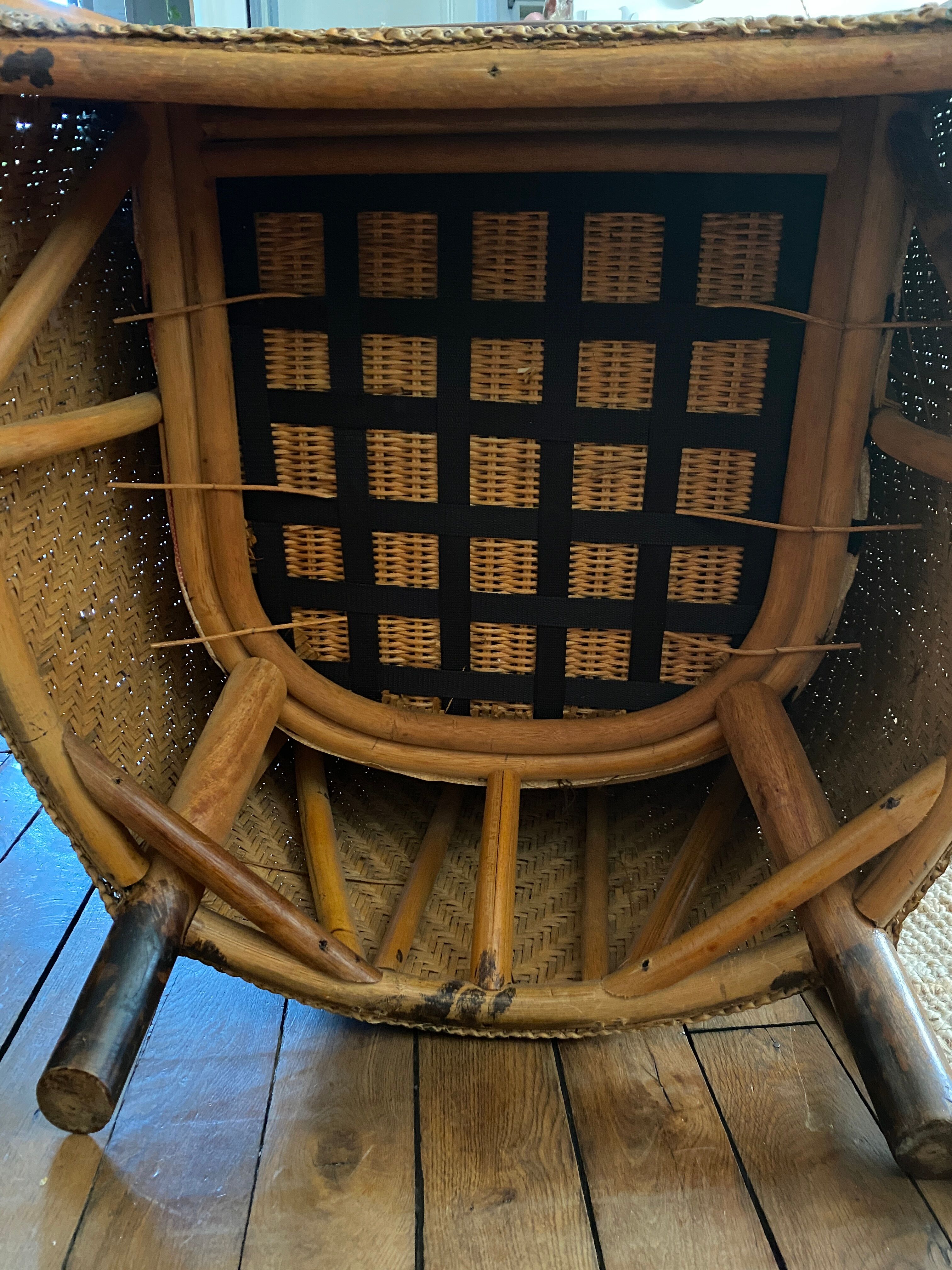 Fauteuil en rotin tressé vintage