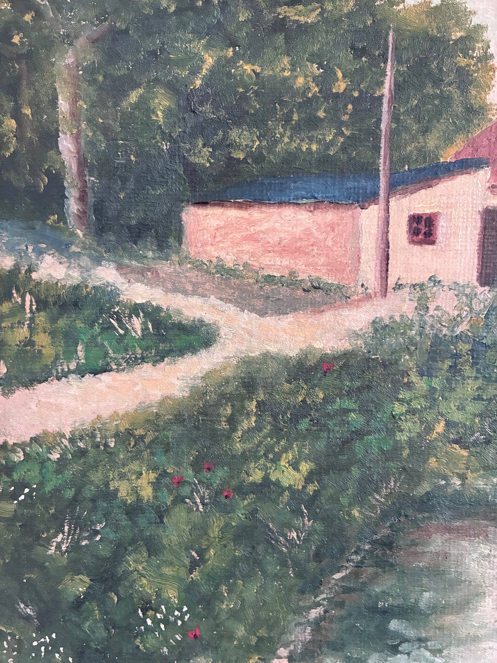 Vintage original landscape oil painting, signed farmhouse art