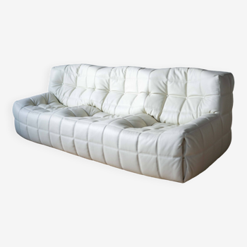 Vintage Leather Kashima Sofa in White Leather by Michel Ducaroy for Ligne Roset, 1980s