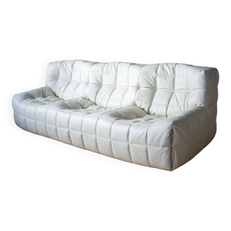 Vintage Leather Kashima Sofa in White Leather by Michel Ducaroy for Ligne Roset, 1980s