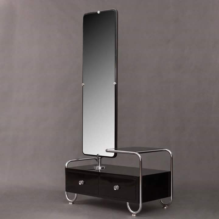 Bauhaus Beech Dressing Table and Mirror, Czech Modernism 1930s