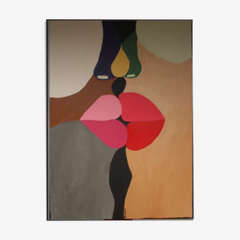 Peinture acrylique Le dernier des baisers tableau coloré pour design contemporain