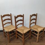 Set of 3 straw chairs from the 50s